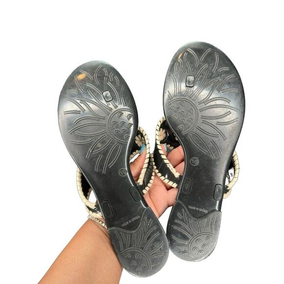 Jack‎ Rogers Black White Jelly Whipstitch Leather Thong Flat Sandal Size 10 - Picture 8 of 8